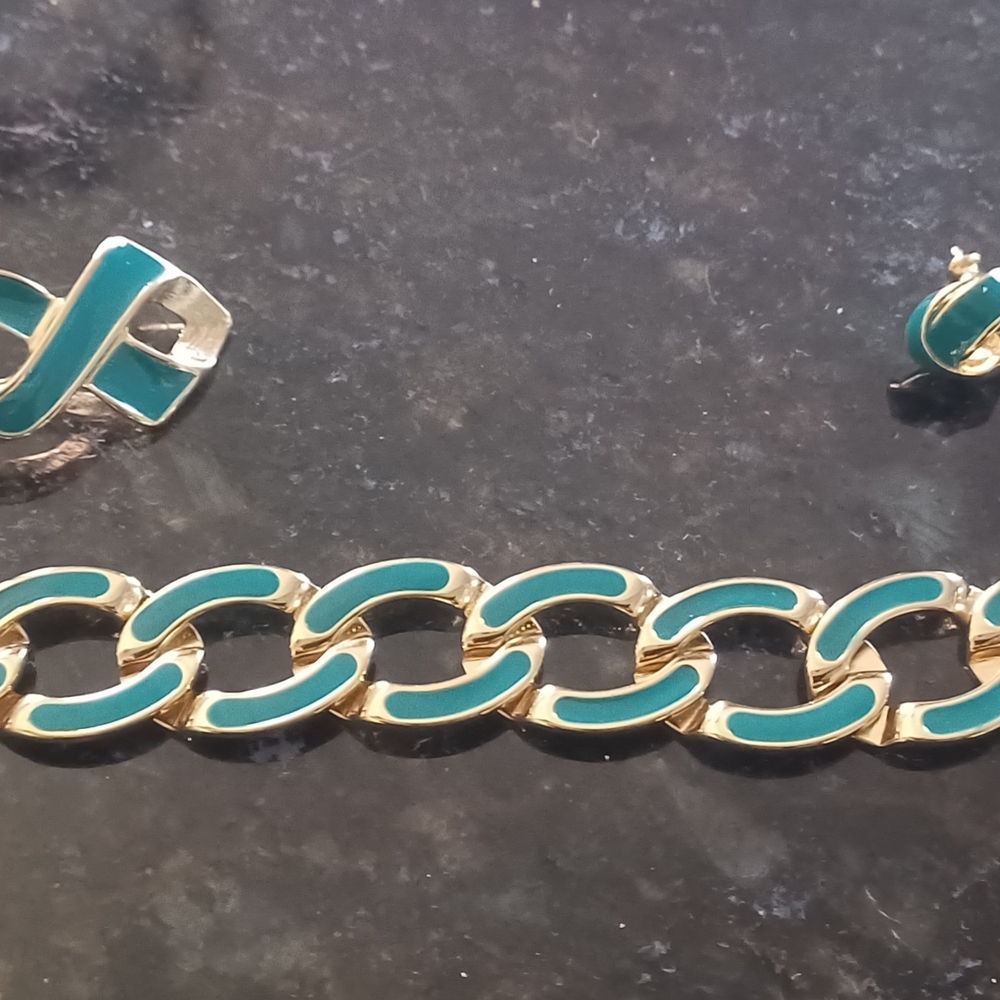 MONET Gold & Teal Bracelet & Earring Set